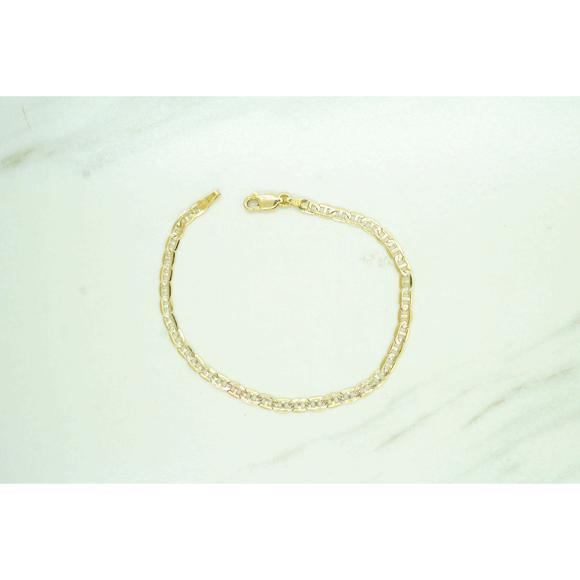 14k Estate Yellow Gold Anchor Link Gemstone Bracelet 7 Vintage Style